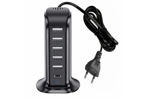 Bolwins D97C 6 Fach 4A 5V USB Port Netzteil Adapter Ladegerät Ladestation USB-Ladegerät (2100 mA, Packung, 1-tlg., 1x USB Ladegerät + Netzkabel, Schnellladefunktion Gleichzeitiges Laden mehrerer Geräte)