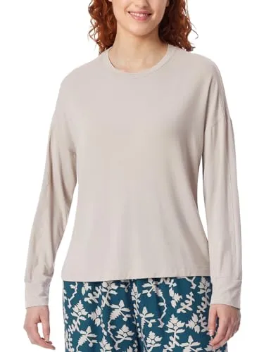 Schiesser Damen Schlafshirt Langarm Modal-Mix + Relax Nachthemd, beige - Nachthemden für Damen, lässiger Look mit überschnittenen Ärmeln und weicher, elastischer Single-Jersey-Qualität für optimalen Komfort.