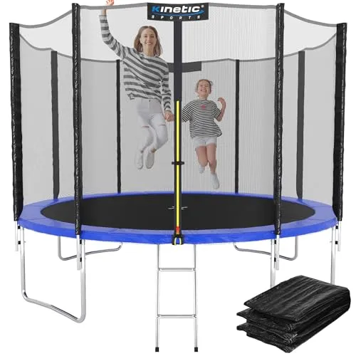 KINETIC SPORTS Trampolin Outdoor 'Salto Plus' Ø 335 cm - Trampolin für Kinder & Erwachsene, Komplett-Set mit Sprungtuch, Netz und Leiter, bis 160 kg belastbar - perfekt für Gartenfreizeitspaß!