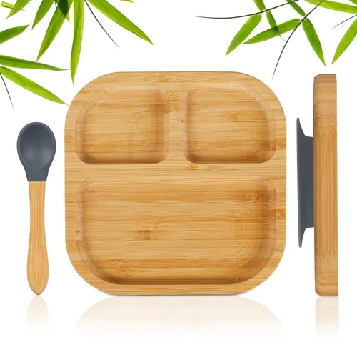 Kinderteller Kindergeschirr Babyteller Babygeschirr Bambus Teller mit Saugnapf