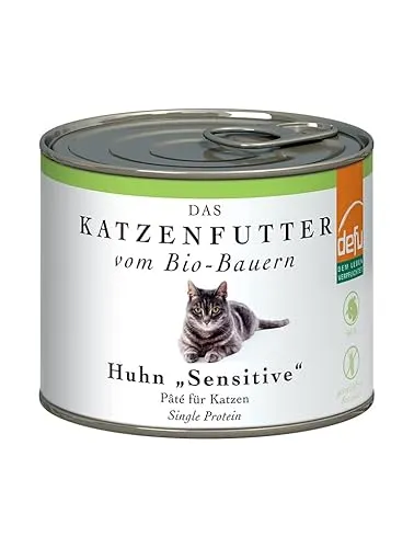defu Katzenfutter | 1 x 200 g | Pate Bio Huhn Sensitive | Alleinfuttermittel Premium Bio Nassfutter für Katzen