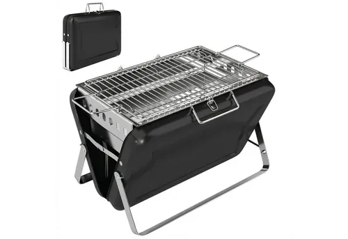 Novzep Holzkohlegrill Holzkohlegrill BBQ Smoker mit Grillrost Griff klappbaren Beinen, für Barbeque Camping 40x28x25,5cm
