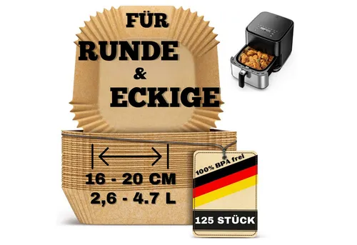 Smart-Planet Backpapier für Airfryer 16×16 cm, 125 Stück