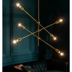 Riess-Ambiente Hängeleuchte VARIATION 128cm Gold - Moderne Hängeleuchte für Wohnzimmer und Esszimmer, aus hochwertigem Metall, 6-flammig und ideal für stilvolle Akzente in deinem Zuhause.