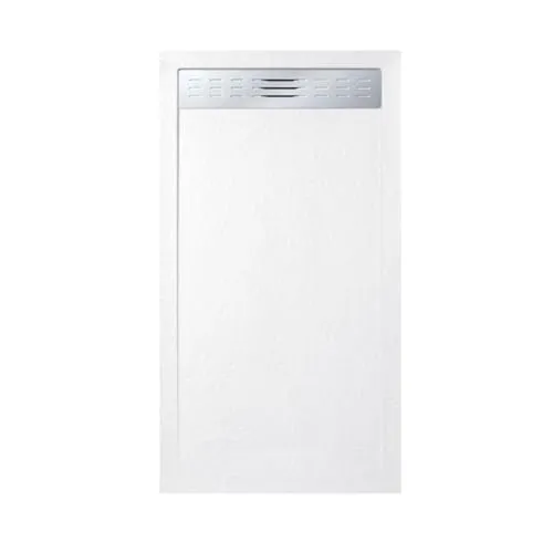 FRASCIO Duschwanne 80 x 150 cm mit seitlichem Gitter Line Extra Slim Weiß aus Kunstharz und Marmorpulver mit Ablaufgarnitur