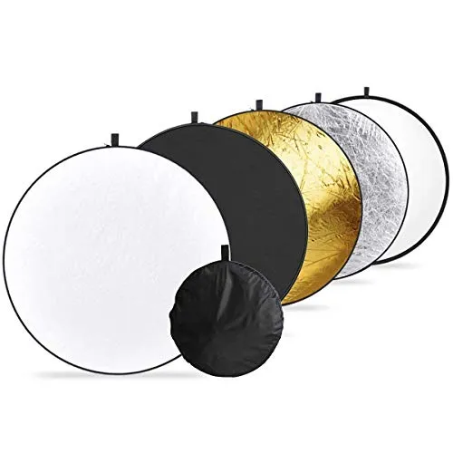 Ruberg 5 in 1 Faltreflektor Foto 30cm - Fotografie Faltbar Rund Licht Diffusor in Weiß Gold Silber Schwarz Transparent für Studio
