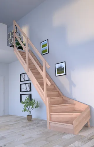 Holztreppe Rhodos in ¼ gewendelter Ausführung links-Buche-Holzgeländer-mit Se...