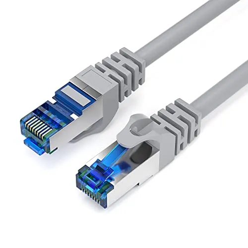 JAMEGA - 10m CAT 7 Netzwerkkabel Gigabit Ethernet Lan Kabel in grau | 10000 Mbit s | Patchkabel Cat.7 Rohkabel S FTP PIMF Schirmung mit RJ45 Stecker | Switch Router Modem Access Point
