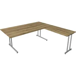 Start Up Winkelkombination Eiche 200 x 200 cm - Kinderschreibtische mit melaminharzbeschichteter Tischplatte und stabilem C-Fuß-Gestell in Silber, ideal für modernes Arbeiten und Lernen.