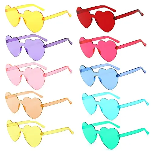 Yomaido 6/10 Stück Herz| Rund Party Brillen| Sonnenbrille, Lustige Partybrillen, Randlose Hippie Herzförmige Brille,für Geburtstagsfeier, Fasching, Karneval, Malle