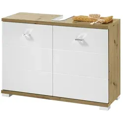 Waschbeckenunterschrank - Weiß - Artisan Eiche - 80 cm - Schränke & Wandschränke, eleganter Waschbeckenunterschrank in Weiß mit Artisan Eiche, ideal für ein modernes Badezimmer und bietet zusätzlichen Stauraum.