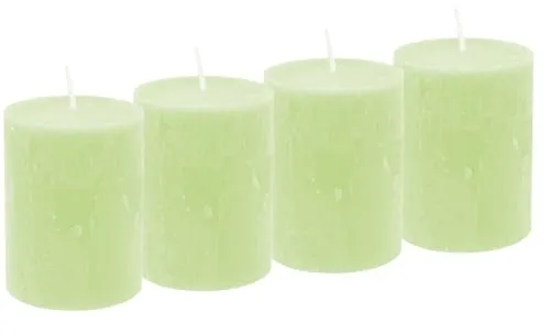 ZauberDeko 4 Rustic Stumpenkerzen Grün Softgrün Tischdeko Adventskranz Ø 6cm H 8cm