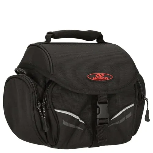 NORCO Fahrrad-Lenkertasche Ohio Schwarz - Fahrradtaschen mit gefütterter, formstabiler Konstruktion und geräumigen Front- und Seitentaschen, ideal für Ausflüge und Abenteuer.