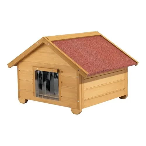 Wiltec Katzenhaus aus Holz 68 x 53 x 47 cm - Katzenhöhle mit 3-Schicht-Isolierung für ganzjährigen Komfort, wetterfest und ideal für Garten oder Terrasse. Robuste Konstruktion schützt vor Kälte, Hitze und Nässe.