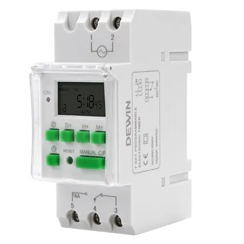 DEWIN Digitale Zeitschaltuhr Hutschiene, Digitaler Zeitschalter Wöchentlich Programmierbarer Elektronischer Timer mit Reset AC 230V