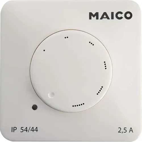 Maico 0157.1562 STX 2,5 Drehzahlsteller - Klima- & Heizgeräte Zubehör: Stufenlos regelbarer Drehzahlsteller für Ventilatoren, max. 2,5A, spritzwassergeschützt und für Aufputz- oder Unterputzmontage geeignet.