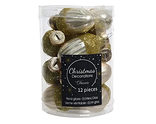 Christbaumschmuck Eicheln Glas 4cm x 12 Stück Weihnachtskugeln Perle/hellgold