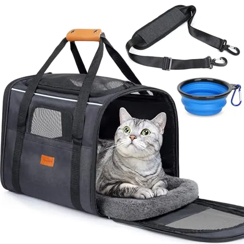 Morpilot Katzentransportbox für große Katzen und Welpen bis 7kg, Katzenbox Hundetasche mit Sicherheit Reißverschlüsse Faltbare Schale, Transportbox Katze Hunde für Der Gang zum Tierarzt Auto Fugzeug
