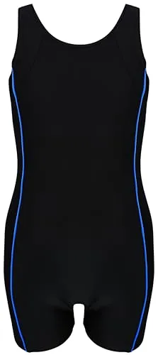 Aquarti Mädchen Badeanzug mit Bein Ringerrücken – Sport Badeanzug Mädchen mit Bein und Racerback, Chlorresistent, Farbe: Schwarz/Pastel Blau, Größe: 170