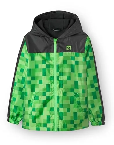 Minecraft Jungen Wasserdichte Jacke mit Kapuze – Creeper Fleece Regenjacke für Kinder