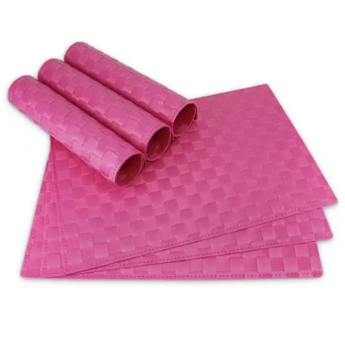 Moderne Tischsets in Pink im 6er Set - Abwaschbare Platzsets als rechteckige Tischuntersetzer - Geflochtenes Platzdeckchen als Tischunterlage für Esstisch Wohnzimmer Tisch-Deko