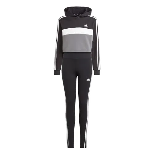 adidas Mädchen Tiberio 3-Stripes Colorblock Fleece Leggings Set Kids, black/white/white, 7-8 Years