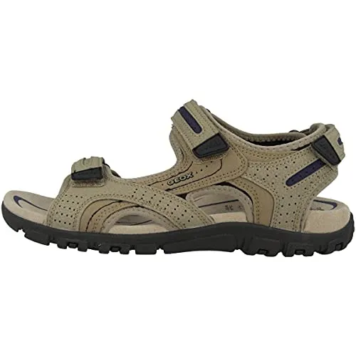 Geox Herren U Sandal Strada D Riemchensandalen, Beige Sand Navy, 42 EU - Wanderschuhe mit flacher Sohle und komfortablem Drei-Gurt-Verschluss, ideal für warme Tage und leichte Wanderungen.