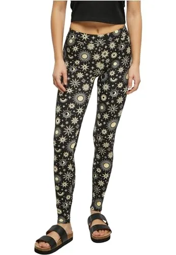 URBAN CLASSICS Damen Soft AOP Leggings - Leggings für Damen im Slim Fit aus weichem Stretch Jersey mit auffälligem Allover-Print und elastischem Gummibund für optimalen Tragekomfort.