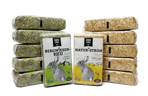 Hayrabbit - Natur-Stroh und Bergwiesenheu - Kombi 6kg Stroh und 6kg Heu