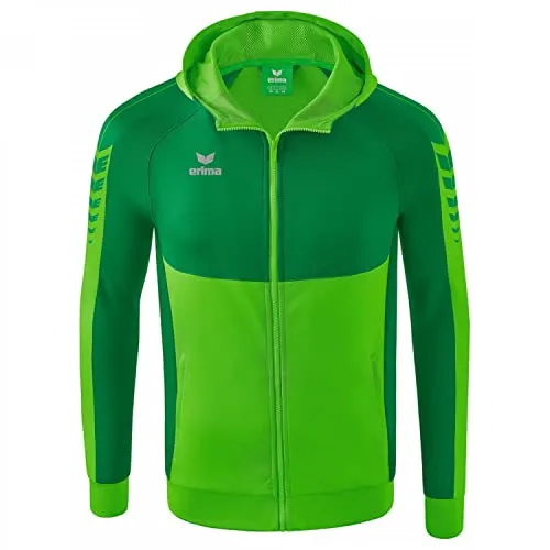 Erima Herren Six Wings Trainingsjacke mit Kapuze, grün, L - Trainingsbekleidung aus weichem Cotton Touch-Material für hohen Tragekomfort, mit Kapuze und seitlichen Reißverschlusstaschen.