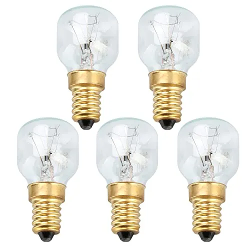 com-four® 5x Backofen-Lampe bis 300° C, warm-weiße Herd-Glühbirne 40W, E14, 230-240V (05 Stück - 40W goldfarben)