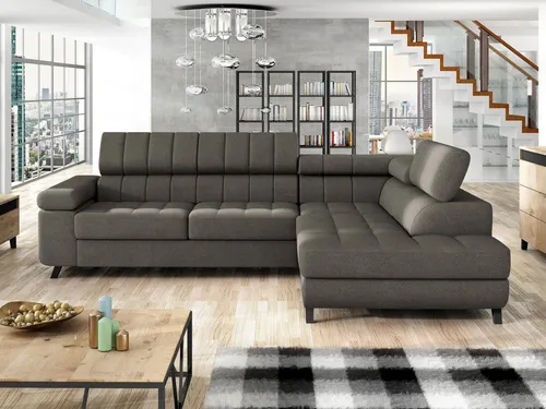 Mirjan24 Ecksofa Braun, 6-Sitzer mit Ottomane rechts - L-Form Ecksofa mit Schlaffunktion und Bettkasten, ideal für gemütliche Wohnzimmerabende. Maße: 264x203 cm, mit einstellbaren Kopfstützen für optimalen Komfort.