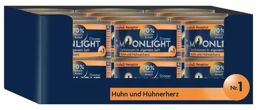 Moonlight Nr. 1 Nassfutter für Katzen, Huhn und Hühnerherz, 80 g x 24 Dosen
