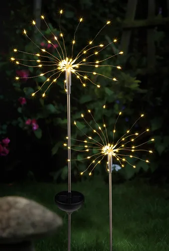 2er Set Solar Feuerwerk Licht, zusammen 120 LEDs, flexibel ausrichtbar, kabellos, moderne Solarleuchte für außen (warm-weiß)