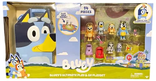 Bluey Ultimate Play & Go Set, 14-teiliges Spielset mit Spielbereich und Tragetasche