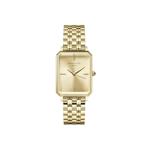 ROSEFIELD Damenuhr Octagon Champagner Gold - Armbanduhren: Trendige eckige Quarzuhr mit edlem Champagner-Gold-Finish, ideal für modebewusste Frauen, die Eleganz und Flexibilität schätzen.