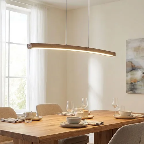 LED Hängelampe in Holzoptik, dimmbar mit 3 Stufen - Moderne Pendelleuchte für Esszimmer und Wohnzimmer, aus Metall und MDF in Graphit und Holzoptik. Dimmbar mit Touch-Funktion, sorgt für angenehmes, warmweißes Licht (3000K) und eine gemütliche Atmosphäre.
