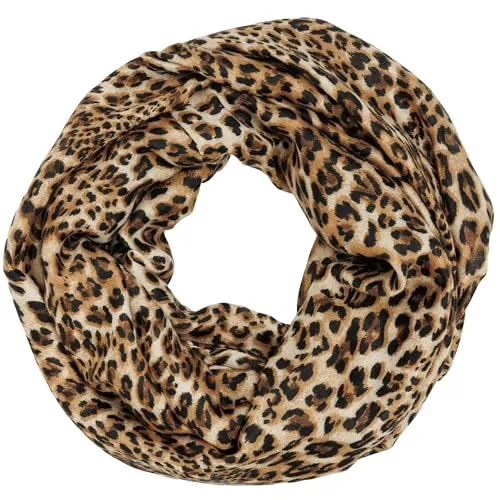 Caspar Leichter Damen Loop Schal samtweicher Viskose Halstuch mit exotischem Leo Muster Animal Print - SC546, Farbe:cognac, Größe:One Size