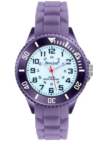 Brecjon Kinder Armbanduhr Jungen Mädchen Lernuhr Silikonuhr Kids 5ATM wasserdicht Leuchtzifferblatt violett 2502