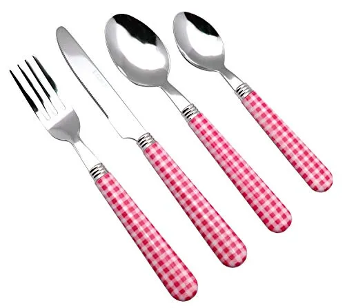 EXZACT Color Edelstahl-Besteck Set 24 Stück - 6 x Tafelgabeln, 6 x Tafelmesser, 6 x Abendessen Löffel, 6 x Teelöffel (Rosa)