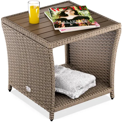 Casaria Beistelltisch aus Polyrattan und Akazienholz 45x45x40cm - Wetterfester Ablagetisch mit hoher Belastbarkeit von 80 kg, ideal für Garten und Balkon. Modernes Design und pflegeleichtes Material sorgen für vielseitige Nutzung.