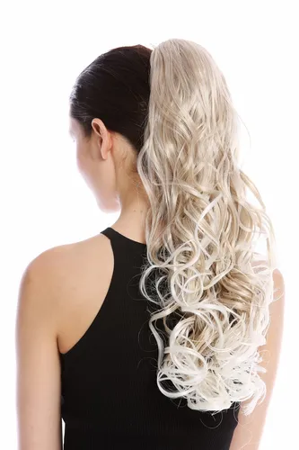 Haarteil Zopf Pferdeschwanz lang Locken Wetlook strähnig Blond Gesträhnt 55 cm