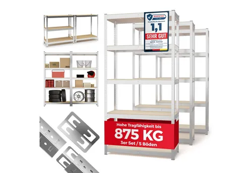 GENTOR Steckregal 3x - Schwerlastregal für Keller und Lager - Praktisches Steckregal mit 5 Ablageflächen, ideal für schwere Lasten bis 875 kg. Robust und modern, perfekt für Keller oder Lagerung von Reifen und anderen Gegenständen.