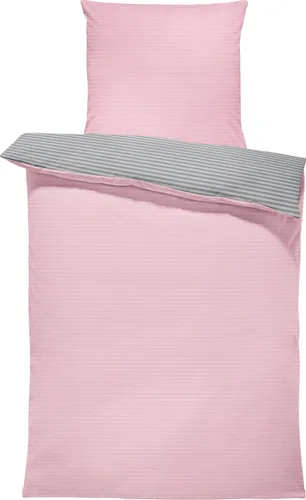 Wendebettwäsche gestreift Streifen Stripes modern Bettbezüge Renforcé Baumwolle, Größe:4 teilig 155x220 cm, Farbe:rosa / anthrazit