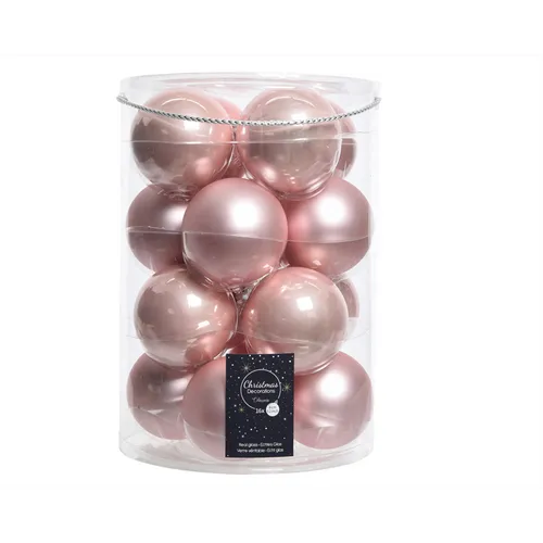 Christbaumkugeln Puderrosa matt & glänzend - 16 Stück Glas 8 cm Durchmesser - 16
