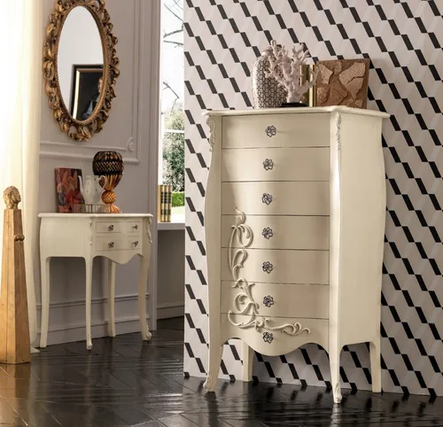 Eleganter Konsolentisch mit Schublade in Weiß - Moderne Konsolentisch für Wohnzimmer oder Schlafzimmer. Mit 4 Schubladen bietet er praktischen Stauraum. Maße: 90 x 40 x 85 cm, stilvolles Art déco Design.