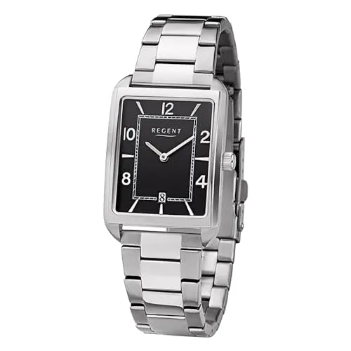 Regent F-1292 Herren Chronograph - Silber/Schwarz - Hochwertige Herren Armbanduhr von Regent mit elegantem silbernen Metallarmband und schwarzem Zifferblatt. Wasserdicht bis 5 bar, ideal für den Alltag und besondere Anlässe.