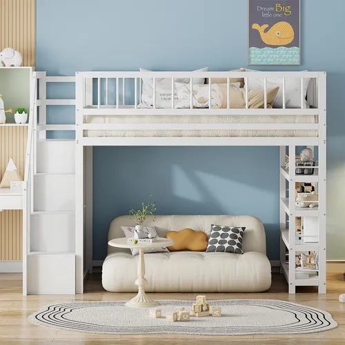 Hochbett mit Kleiderschrank und Stauraum 90 x 200 cm