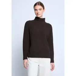 Strickpullover STREET ONE STUDIO, Damen, Gr. 46, velvet wine, Stoff, 81% Polyester, 19% Baumwolle, unifarben, normal normal, Rundhals, Rollsaum, Pullover Strickpullover, aus softem Materialmix