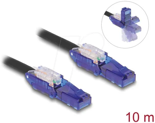 Delock Netzwerkkabel 10m - RJ-45 gewinkelt - Netzwerkkabel CAT 6, halogenfrei und ideal für platzsparende Installationen in engen Räumen.